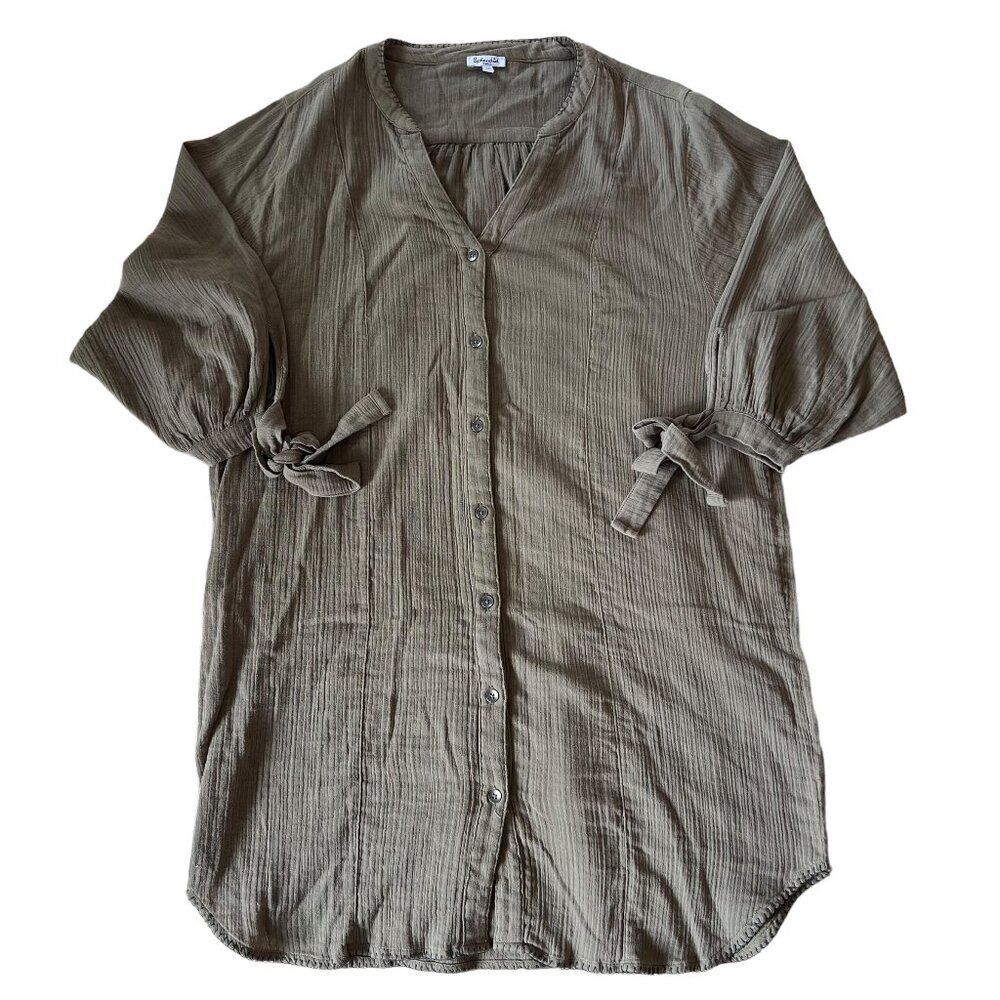 Splendid Shirt dress Gauze Texture Women Sz. Small Olive Green‎ Beach Summer Sun